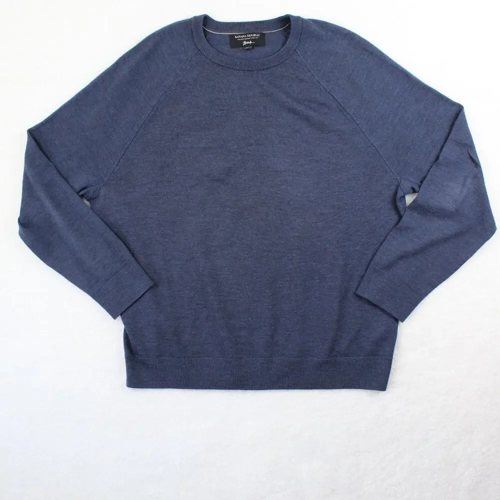 Banana Republic Wool Sweater Mens XL Blue Merino Italian Baruffa Preppy Office